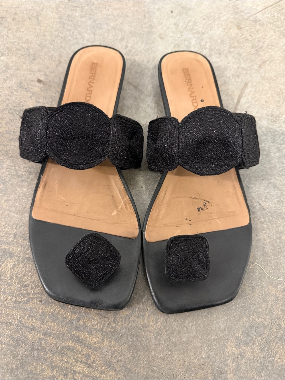 Bernardo Black Slide Mules with Decorative Textile Accents